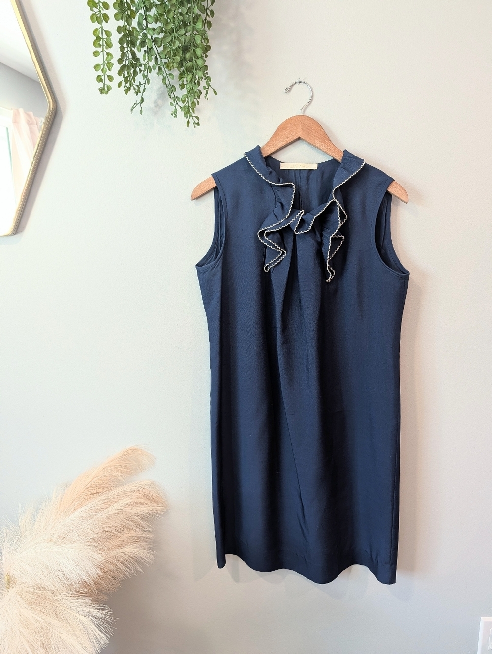 Shannon Mclean Navy Sleeveless Ruffle Neck Shift Dress